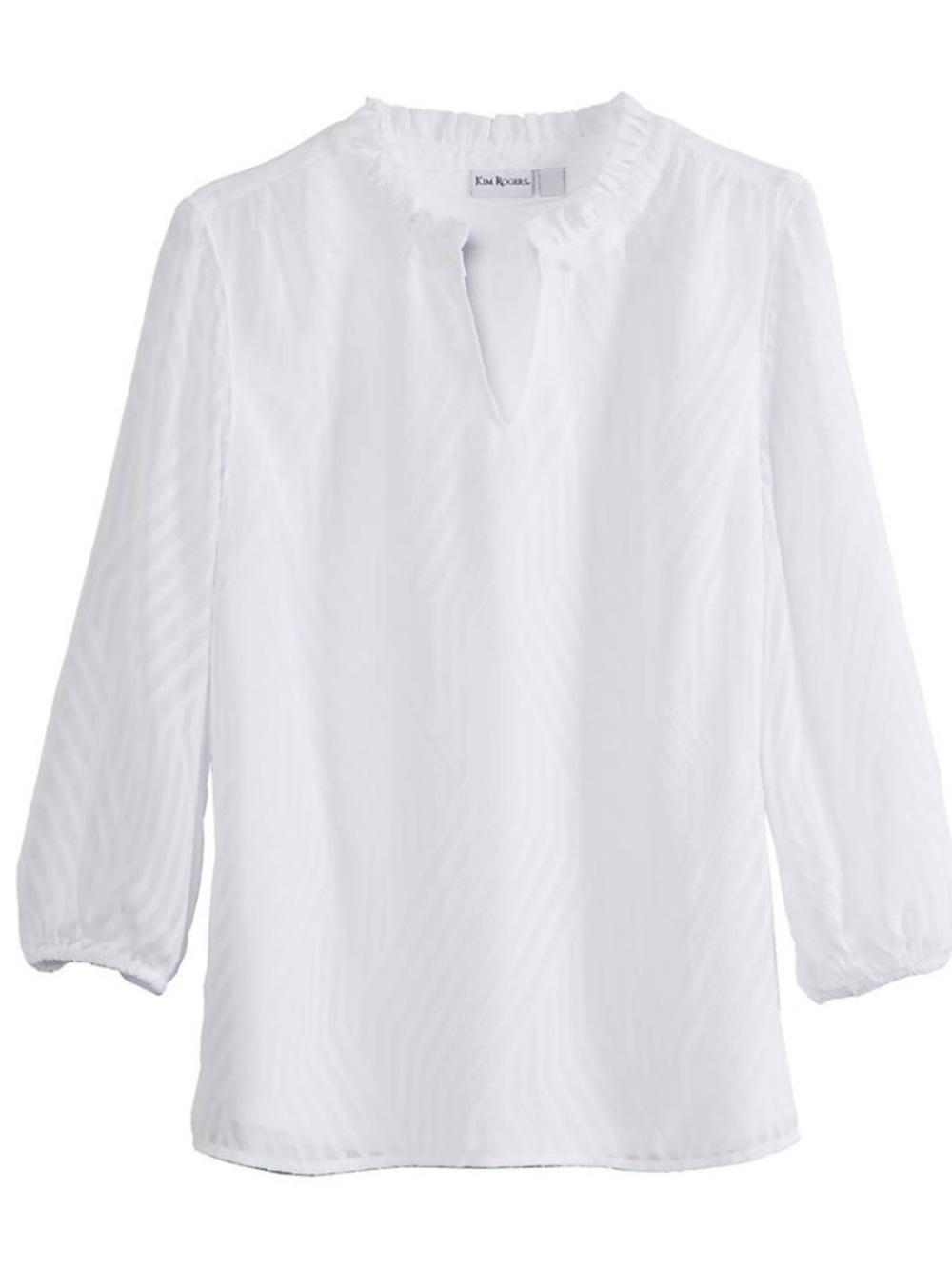 Kim Rogers White Textured V-Neck Long Sleeve Blouse